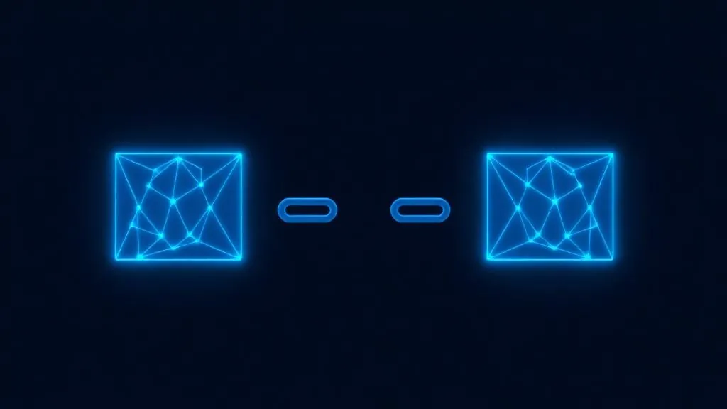 Two blockchains connected by a bridge for cross-chain governance execution