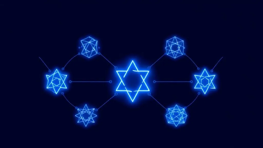 Grid of different DAO organizations connected by blockchain links