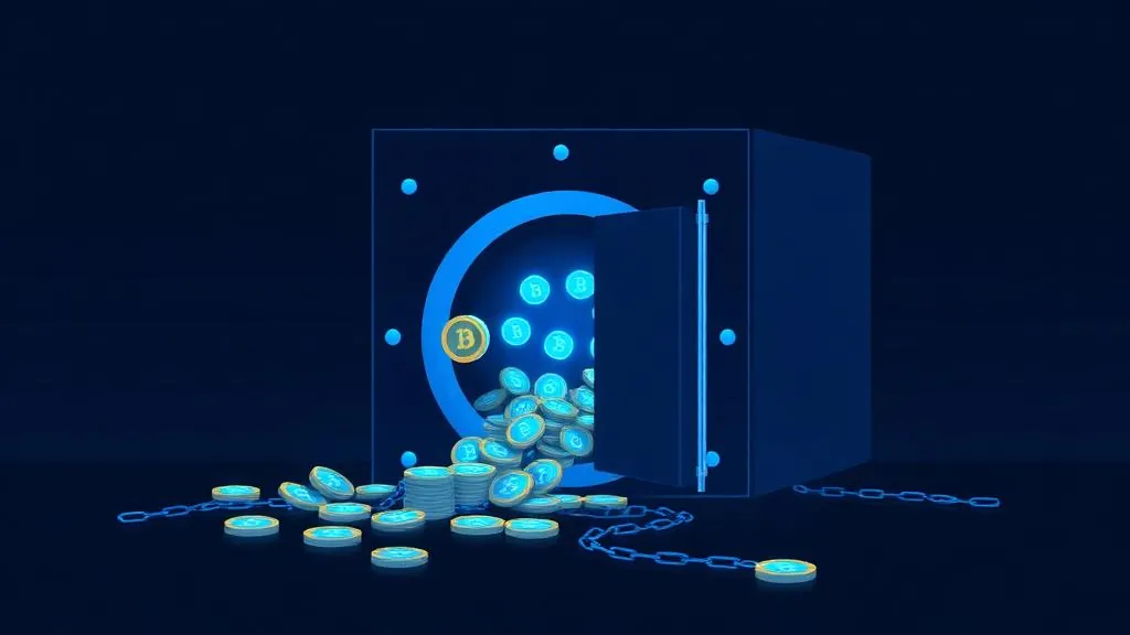 DAO treasury vault releasing crypto tokens through a blockchain chain link